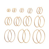 12 Pairs 304 Stainless Steel Hoop Earrings Huggie Hoops 12 Gauge Golden 15-70mm