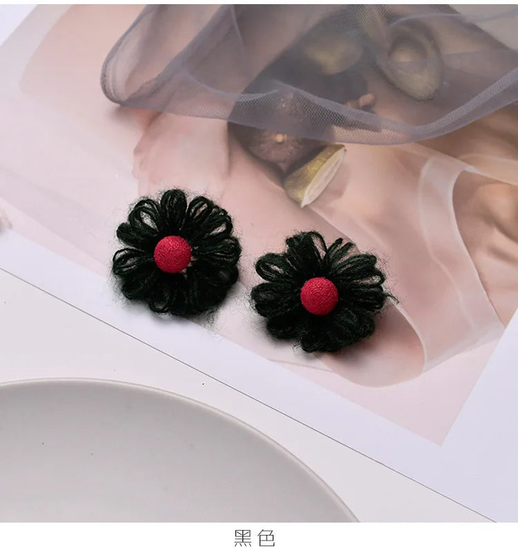 12pairs Fresh Wool Flowers Earrings for Women