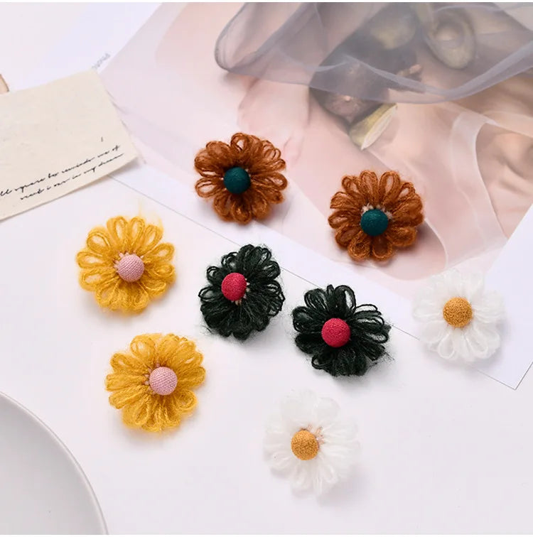 12pairs Fresh Wool Flowers Earrings for Women