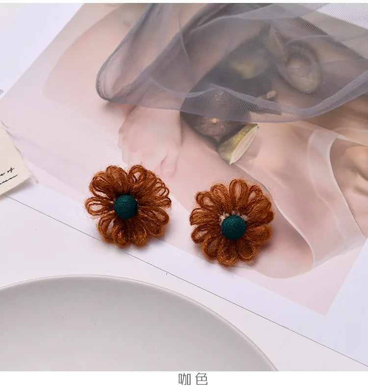 12pairs Fresh Wool Flowers Earrings for Women