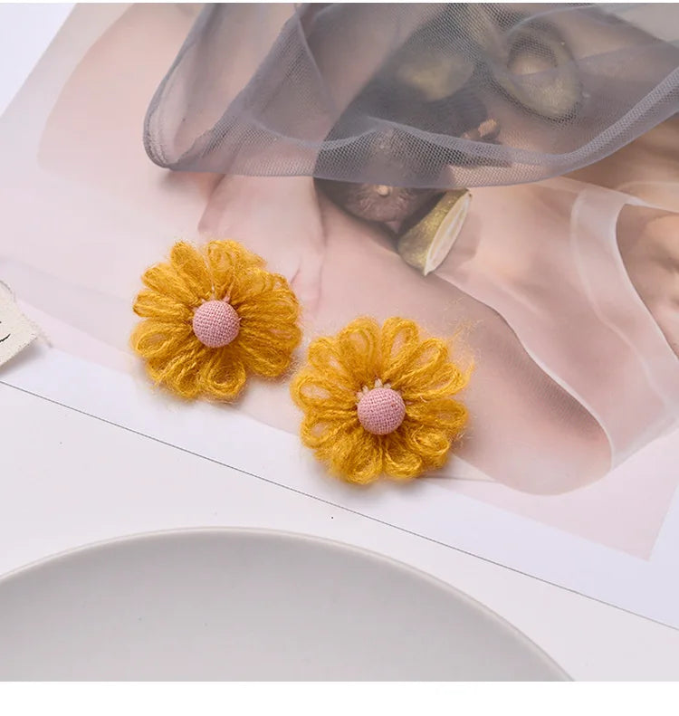 12pairs Fresh Wool Flowers Earrings for Women