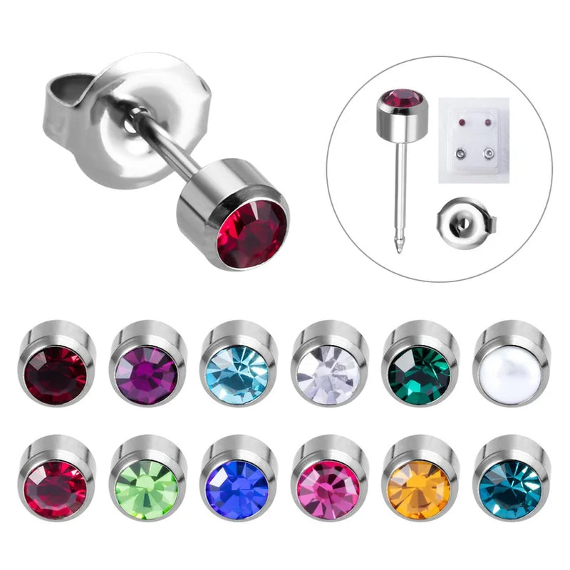 Birthstone Stud Earring Set Crystal CZ Top Daith Ear Studs Jewelry