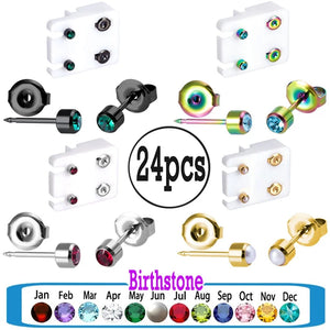 Birthstone Stud Earring Set Crystal CZ Top Daith Ear Studs Jewelry