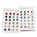 12pairs Stainless Steel Stud Earrings Set Birthstone Zirconia Gem Jewelry