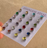 12pairs Stainless Steel Stud Earrings Set Birthstone Zirconia Gem Jewelry
