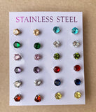 12pairs Stainless Steel Stud Earrings Set Birthstone Zirconia Gem Jewelry
