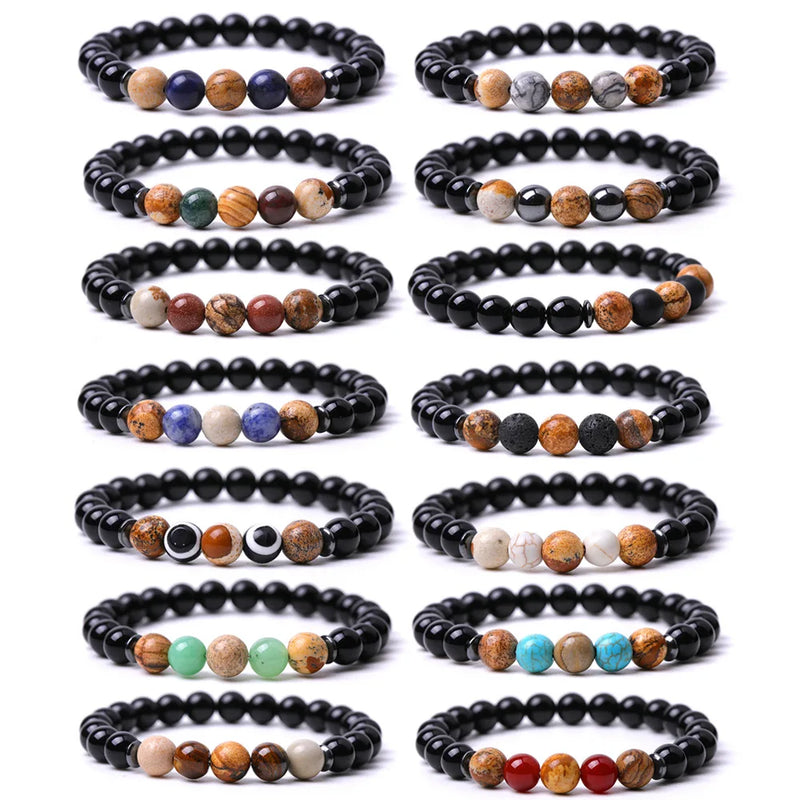 8mm Drawing Stone Beads Evil Eye Bracelet Lucky Jewelry