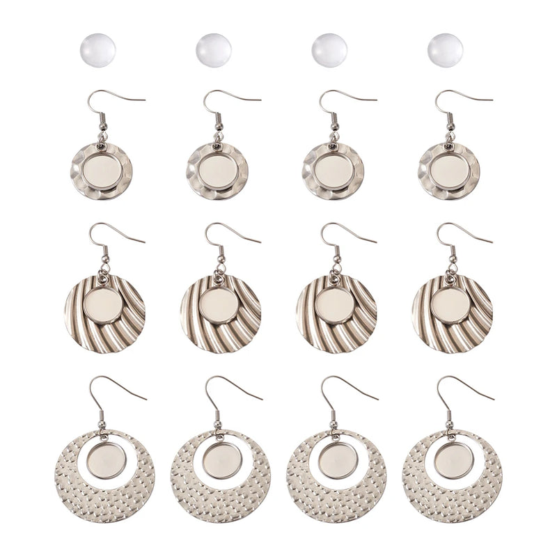 12pc DIY Earring Making Kit Stainless Steel Hooks Glass Cabochongs