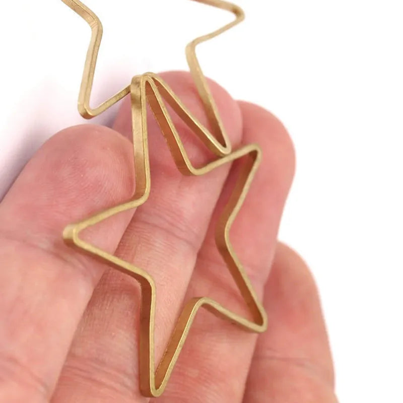 12pc Raw Brass Big Star Metal Beads 42x1.2x0.9mm