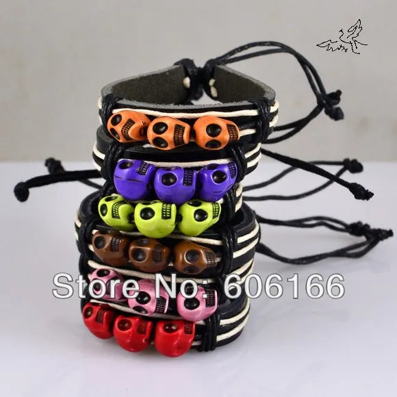 12pc Mix Skull Leather Bracelet Skeleton Tribe Jewelry
