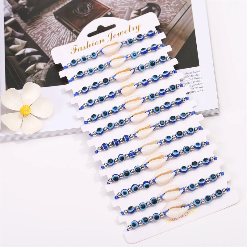 12pc/set Evil Eye Beads Shell Charms Bracelets for Men Women