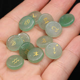 Green Aventurine Beads Reiki Heal Engraved Symbols Round Divination Rune Bead