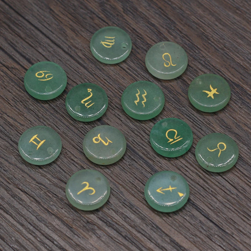 Green Aventurine Beads Reiki Heal Engraved Symbols Round Divination Rune Bead