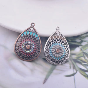 12pcs Antique Silver Enamel Water Drop Charm Earring Component