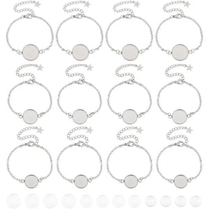 12pcs Stainless Steel Bracelets with Glass Cabochons Tray Blank 5-6inches
