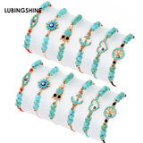 12pcs Adjustable Bracelets Natural Stone Evil Eye Beads Owl Charm Bracelet