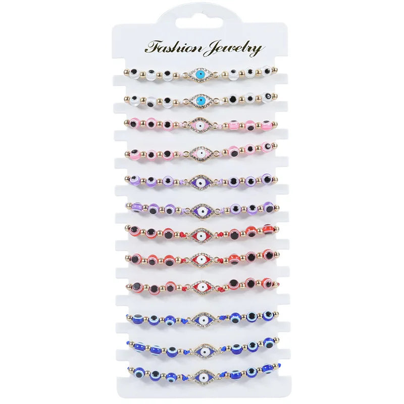 12pcs Evil Eye Bracelet Women Crystal Resin Chain Charm Jewelry Gift Adjustable