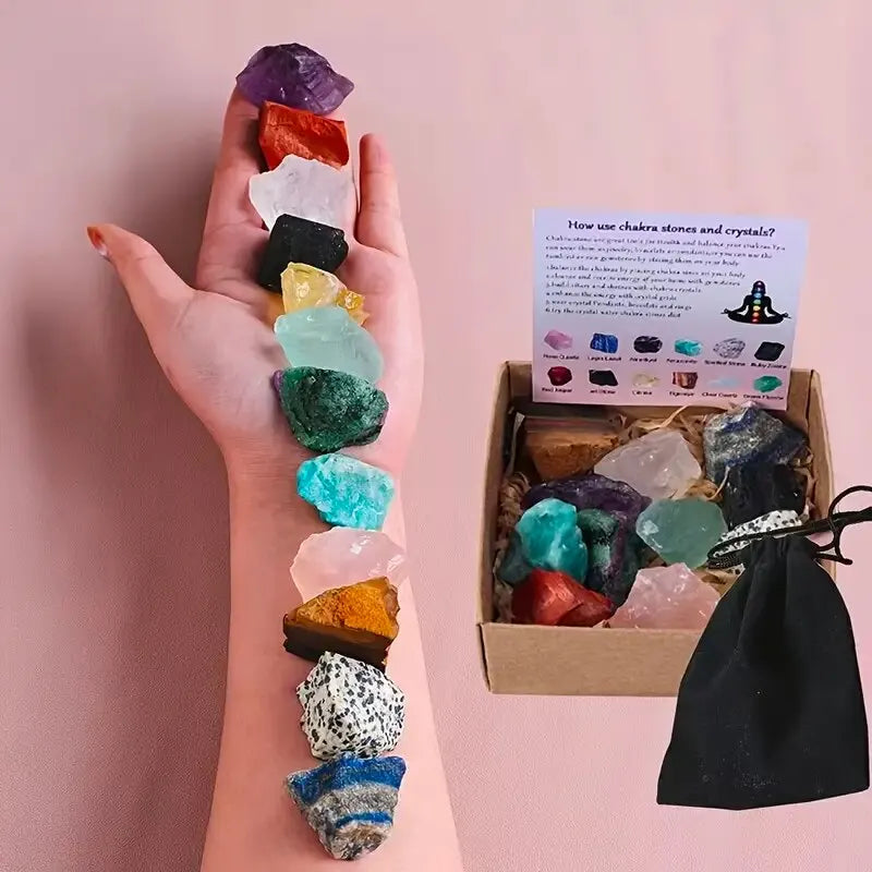 12pcs Rough Stone Healing Crystal Collection-Amethyst Amazonite Loose Gemstone