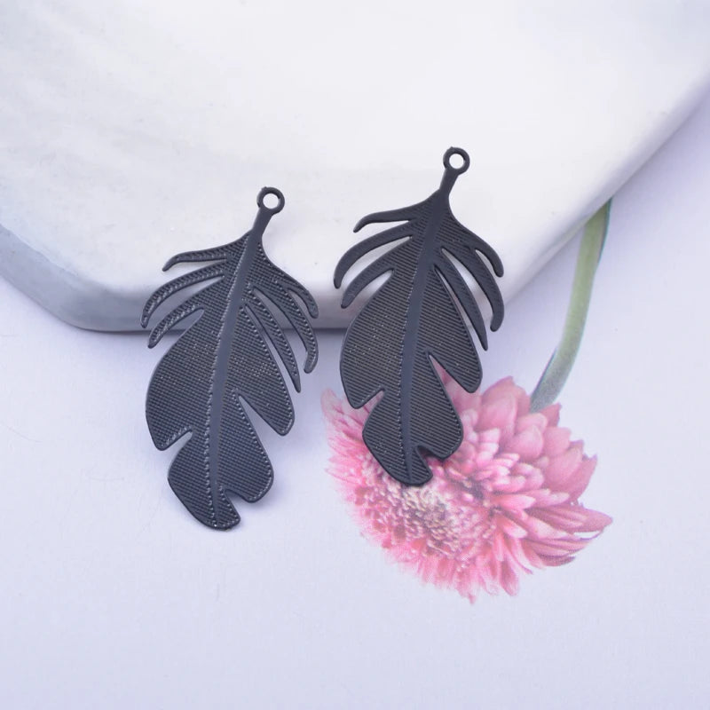 12pcs Brass Feather Leaf Charms for DIY Earring Jewelry Findings