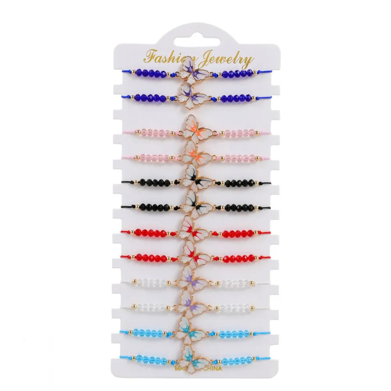 12pcs Butterfly Animal Charms Crystal Beads Bracelet Anklets
