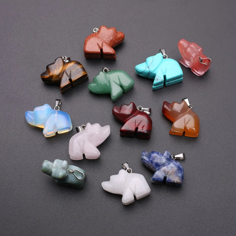 12pcs Polar Bears Crystal Quartz Stone Pendants for Jewelry Making