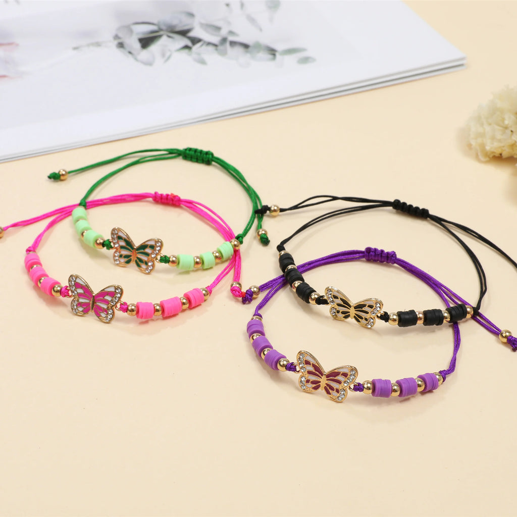 12pcs Polymer Clay Butterfly Charms Bracelets Adjustable Rope Chain Bracelet