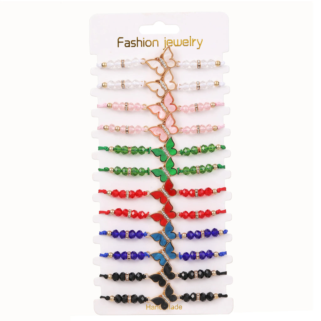 12pcs Polymer Clay Butterfly Charms Bracelets Adjustable Rope Chain Bracelet