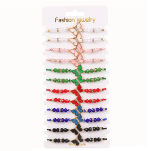 12pcs Polymer Clay Butterfly Charms Bracelets Adjustable Rope Chain Bracelet