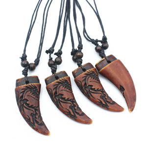 12pcs Men's Dragon Totem Teeth Necklaces Brown Wolf Tooth Pendants