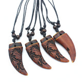 12pcs Men's Dragon Totem Teeth Necklaces Brown Wolf Tooth Pendants