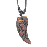12pcs Men's Dragon Totem Teeth Necklaces Brown Wolf Tooth Pendants