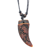 12pcs Men's Dragon Totem Teeth Necklaces Brown Wolf Tooth Pendants