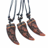 12pcs Men's Dragon Totem Teeth Necklaces Brown Wolf Tooth Pendants