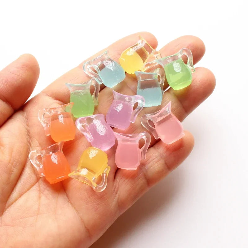 12pcs Fruit Juice Bottle Charms Resin Drink Cup Pendants DIY Jewelry Making