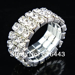 12pcs Czech Rhinestones 3rows Stretchy Women Rings A945