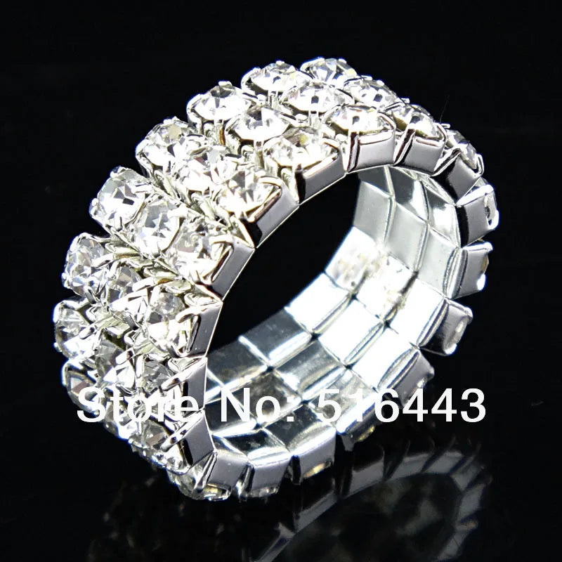12pcs Czech Rhinestones 3rows Stretchy Women Rings A945