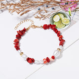 Natural Gravel Stone Pearl Beads Bracelet Pink Green Quartz Boho Beach Style