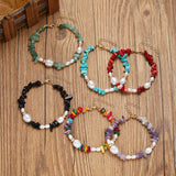 Natural Gravel Stone Pearl Beads Bracelet Pink Green Quartz Boho Beach Style