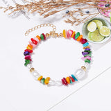 Natural Gravel Stone Pearl Beads Bracelet Pink Green Quartz Boho Beach Style