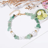 Natural Gravel Stone Pearl Beads Bracelet Pink Green Quartz Boho Beach Style