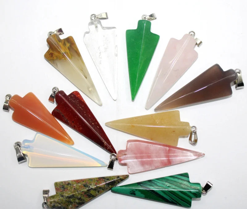 12pcs Unisex Opal Unakite Onyx Arrow Pendants Necklace DIY