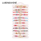 12pcs Flamingo Heart Pendant Braided Charms Bracelets Women Anklets