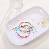 12pcs Flamingo Heart Pendant Braided Charms Bracelets Women Anklets