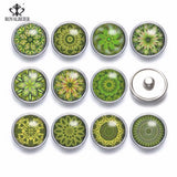 12pcs 12mm Snap Button Green Kaleidoscope Flower Theme Snap Jewelry Set