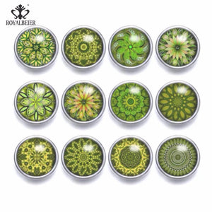 12pcs 12mm Snap Button Green Kaleidoscope Flower Theme Snap Jewelry Set
