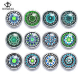 12pcs 12mm Snap Button Green Kaleidoscope Flower Theme Snap Jewelry Set