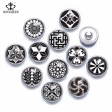 12pcs Glass Charms 12mm Snap Button Purple Kaleidoscope Flower Theme