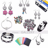 12pcs Glass Charms 12mm Snap Button Purple Kaleidoscope Flower Theme