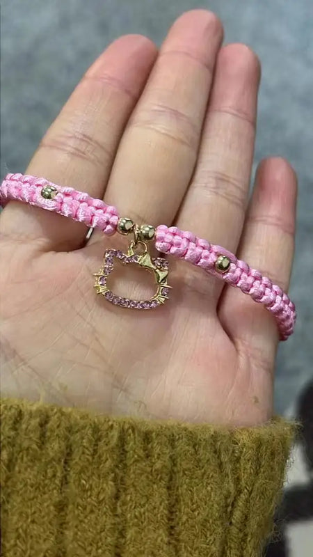 12pcs Crystal Cat Charm Pendant Bracelet Gift for Women