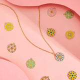 12pcs Enamel Pendants, Baroque Style, Flat Round Flower, 6 Colors